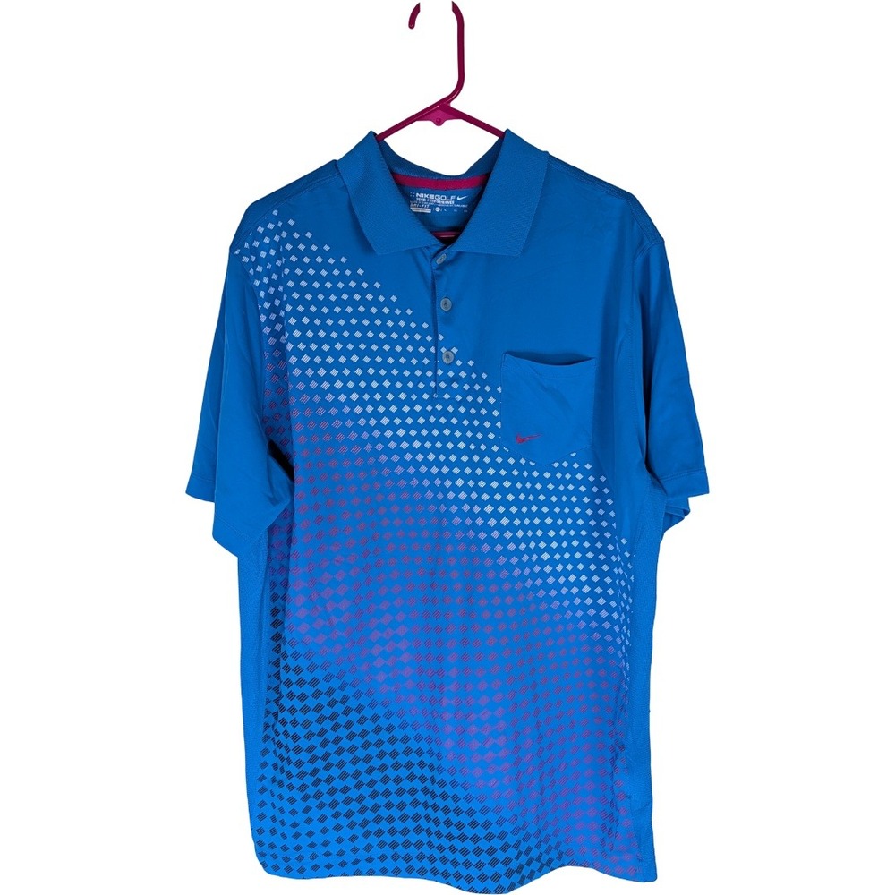 Nike Golf Polo Mens XL Blue Tour Performance Dri-FIT Geometric Gradient Pocket